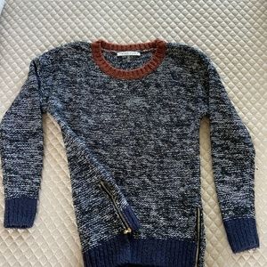 TRINA TURK Crewneck Zip Side Sweater-Navy with Rust Collar Size Small
